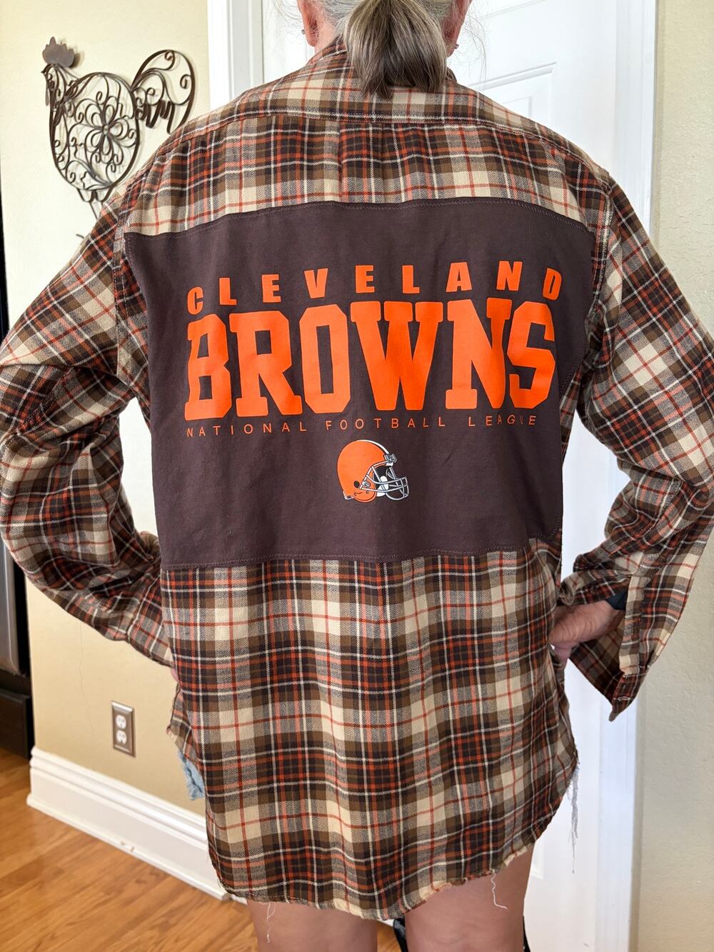 Cleveland Browns NFL Upcycled Flannel Shirt Unisex Size XL X-large